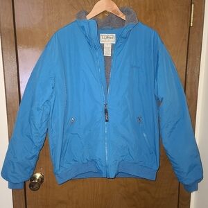 LL Bean Men’s Blue Warm Up Jacket Gray Fleece Lined Zip Thinsulate Sz L